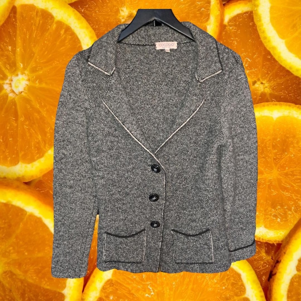 Cocogio Made in Italy Grey Wool Blend Knit Blazer Cardigan Jacket Small